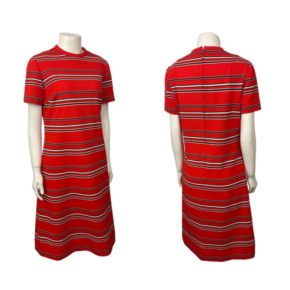 1960s Mod Red Stripe Knit Shift Dress / Women’s Medium - Picture 2 of 4